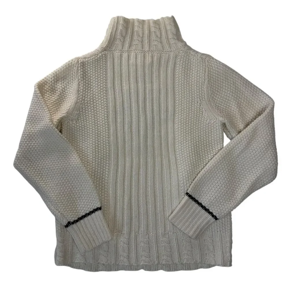 The Reeds X J Crew Side Button Sweater Cream Diamond Mock Neck Knit Women Size S